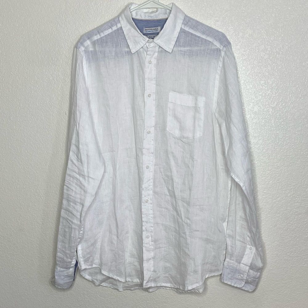 COTTON & SILK Men’s White 100% Linen Long Sleeves Shirt Size XL